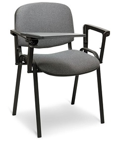 sedia imbottita con doppio bracciolo e tavoletta scrittoio
